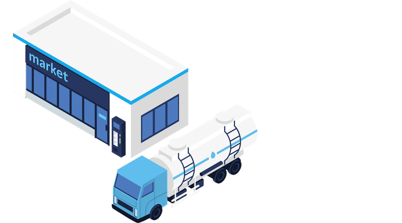 Fuel Truck parked next to a building