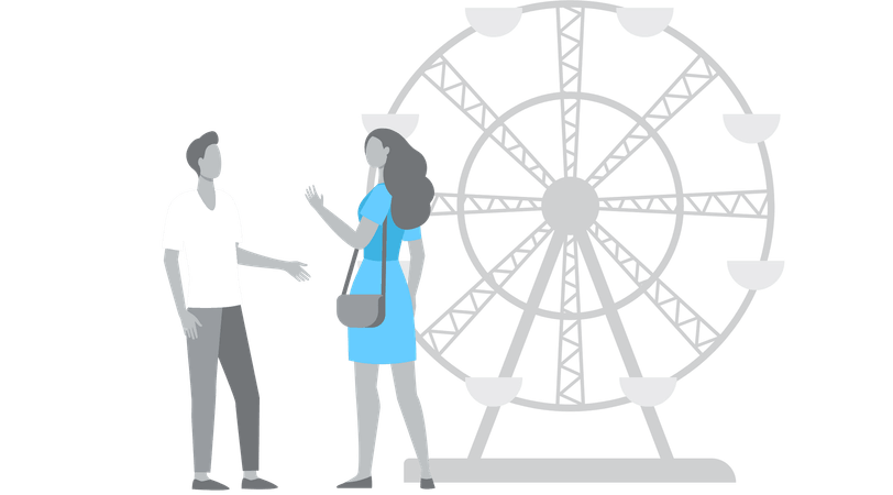 Standing people in front of Ferris wheel